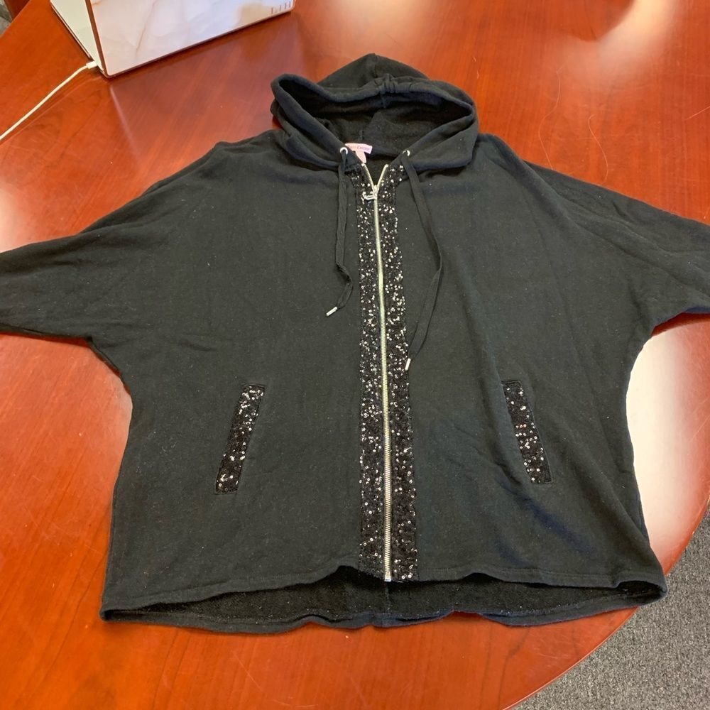 Juicy Couture Black Sequin Bat Wing Sweat Fairygoth Jacket sz L